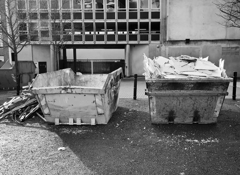 Skip hire truck parked in a residential area of Tooting